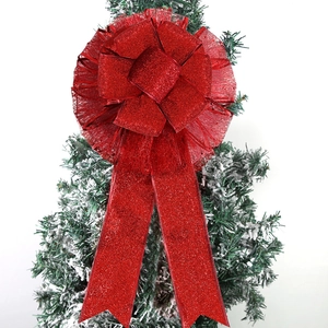 Fiocco natalizio multistrato rosso glitterato per decorazione albero di Natale