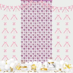 Pink glitter bow party decoration kit with backdrop and streamers for birthday events