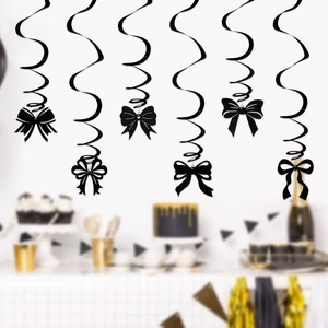 Black glitter bow hanging swirls for birthday party decorations set of six pieces