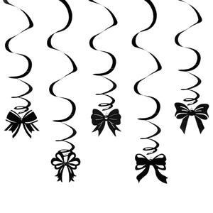 Décorations spirales noires à paillettes avec nœuds pour fêtes et anniversaires