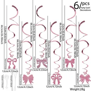 Lot de 6 spirales décoratives avec nœuds rose pailleté pour anniversaire avec dimensions