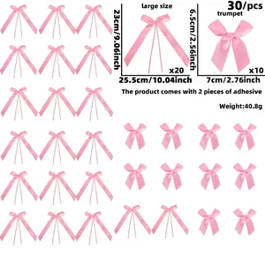 Lot de 30 nœuds en ruban rose de tailles assorties pour décorations de fête et DIY