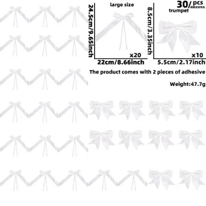 Lot de 30 nœuds blancs en ruban polyester pour le bricolage et décoration de fête