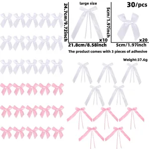 Lot de 30 Nœuds Roses et Blancs en Polyester pour Déco de Fête DIY avec Grandes et Petites Tailles