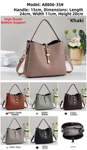Detailed dimensions of 24x11x20cm for the stylish woven texture bucket shoulder bag