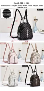 Mini backpack size details 19x10x20cm with five color options and multi-zipper layers