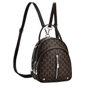 Mini brown monogram backpack for women with adjustable straps and silver zippers