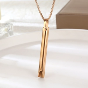 Collar con colgante cilíndrico de respiración en acero inoxidable oro rosa para meditación