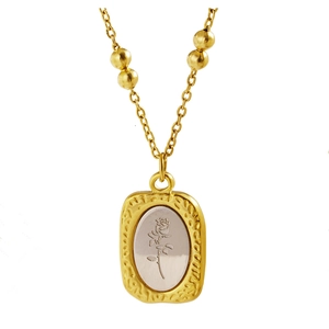 French vintage rose pendant necklace in gold stainless steel with hammered texture