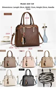 Detailed size chart of the woven hobo bag showing 29x12x25cm dimensions and six colors