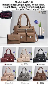 Detailed view of large litchi texture tote bag with internal compartments and dimensions