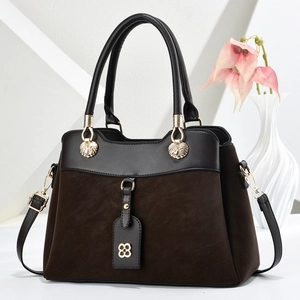 Women Handbag PU Leather Contrast Suede Texture Crossbody Shoulder Bag Gold Hardware Clover Charm Fashion Commute