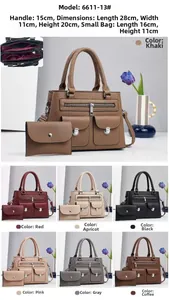 Detail view of large capacity faux leather handbag set with color options and size info