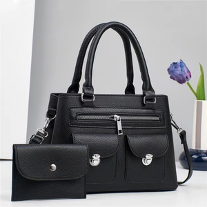 Women Fashion Handbag Lychee Pattern PU Leather Crossbody Shoulder Bag Large Capacity Matching Set Elegant Tote
