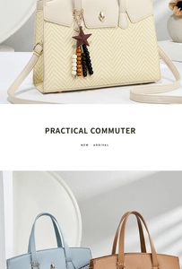 Detail of color-block tote bag featuring woven texture and star fringe charm