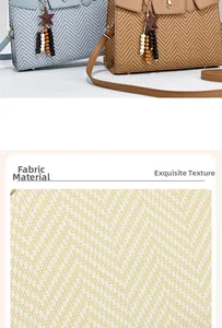 Detailed macro view of woven herringbone fabric textures on stylish crossbody bags