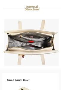 Top view of beige tote bag interior featuring zipper pockets and wave pattern lining