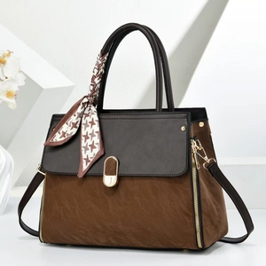 Borsa A Mano Da Donna In Pelle PU Elegante Tote Color Block Con Sciarpa Di Raso Grande Capacità Borsa A Tracolla Moda Versatile