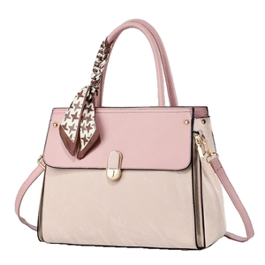 Borsa tote in pelle bicolore con sciarpa pied de poule e chiusura dorata