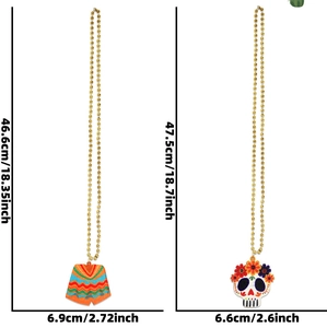 Detailed size specifications for Day of the Dead skull and dress pendant necklaces