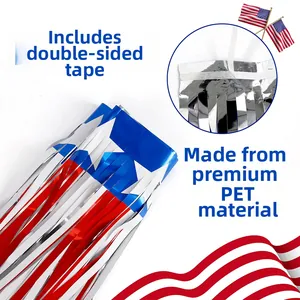 Detail of red white blue fringe curtain with PET material and adhesive tape backing