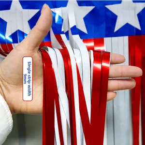 Detail of red white and blue foil fringe curtain with a single strand width of 9mm