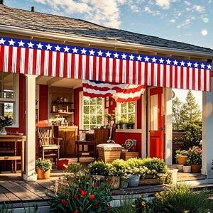 Patriotic red white and blue fringe banner with stars for American Independence Day decor