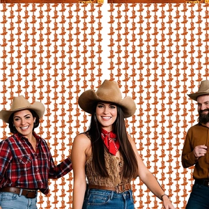 Orange cowboy boot fringe curtain for western themed birthday party background decoration