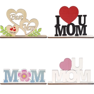 Handcrafted wooden Mother's Day tabletop ornaments with laser-cut heart and floral designs