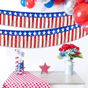 Independence Day Fringe Curtain Banner Red White Blue Star Stripes Foil Tinsel Garland For USA Patriotic Party Home Garden Outdoor Decoration