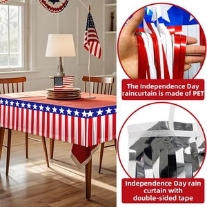 Independence Day red white blue PET table skirt with stars and adhesive backing