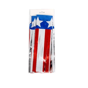 Independence Day red white and blue foil fringe curtain banner in retail packaging