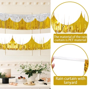 Macro detail of PET fringe foil curtain with lanyard for party backdrop decoration