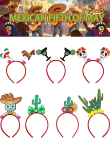 Set of 7 Mexican party headbands featuring cactus, pinata, and skull for May 5th festival