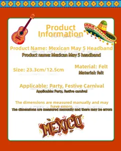 Detailed size specifications of the Cinco de Mayo felt headband with festival elements
