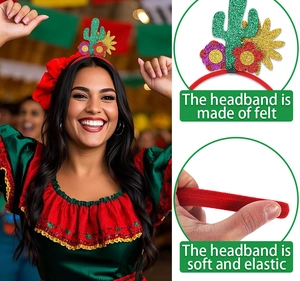 Detail of Cinco de Mayo cactus headband featuring soft felt and elastic material