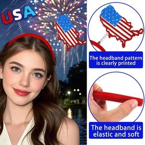 Close-up of USA flag headband with glitter letters and patriotic map for Independence Day