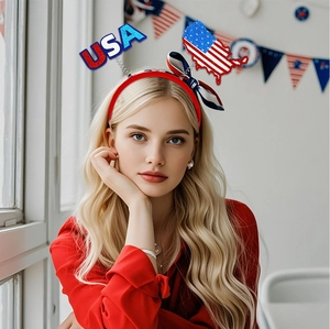 Detail of USA headpiece featuring glittery letters and stars for patriotic parties