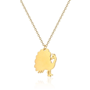 Polierte goldene Pfau-Halskette mit eleganter Silhouette an einer Edelstahl-Halskette