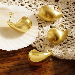 Vintage Stainless Steel Teardrop Stud Earrings For Women Matte Brushed Polished Metal Waterdrop Earrings Fashion Jewelry