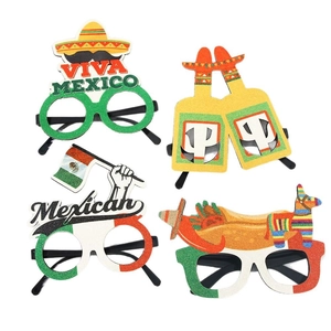 Set of 4 Mexican party glasses with glitter cactus, sombrero and flag designs