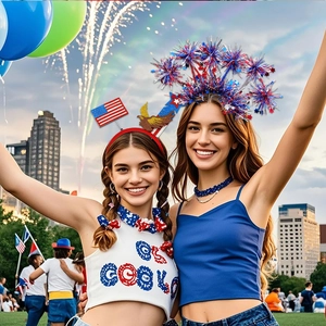 Detail of USA Flag headbands with eagle and firework sequins for Independence Day party