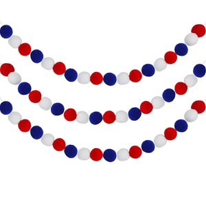 Patriotic red white and blue wool felt ball garland for Independence Day party decoration