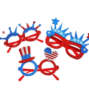 Independence Day party glasses set with USA flag colors and glitter star frames