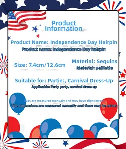Detail view of 7.4cm and 12.6cm sequin star hair clips for Independence Day party