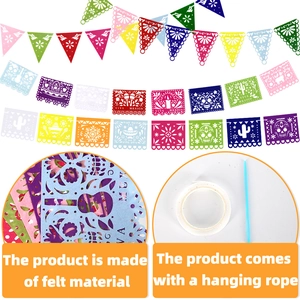 Mexican Papel Picado felt banner with colorful laser-cut flags for Day of the Dead party