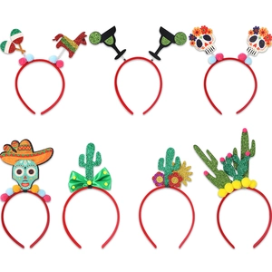 Set of 7 Mexican Fiesta headbands with cactus pinata and sugar skull designs
