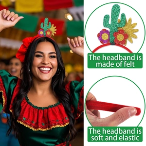 Felt Mexican Cinco de Mayo headband with glitter cactus and colorful floral decorations