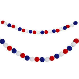 Red white and blue felt ball garland banner for American Independence Day party decoration