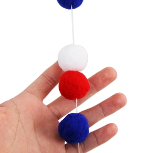Patriotic red white and blue plush pom pom garland for Independence Day party decor